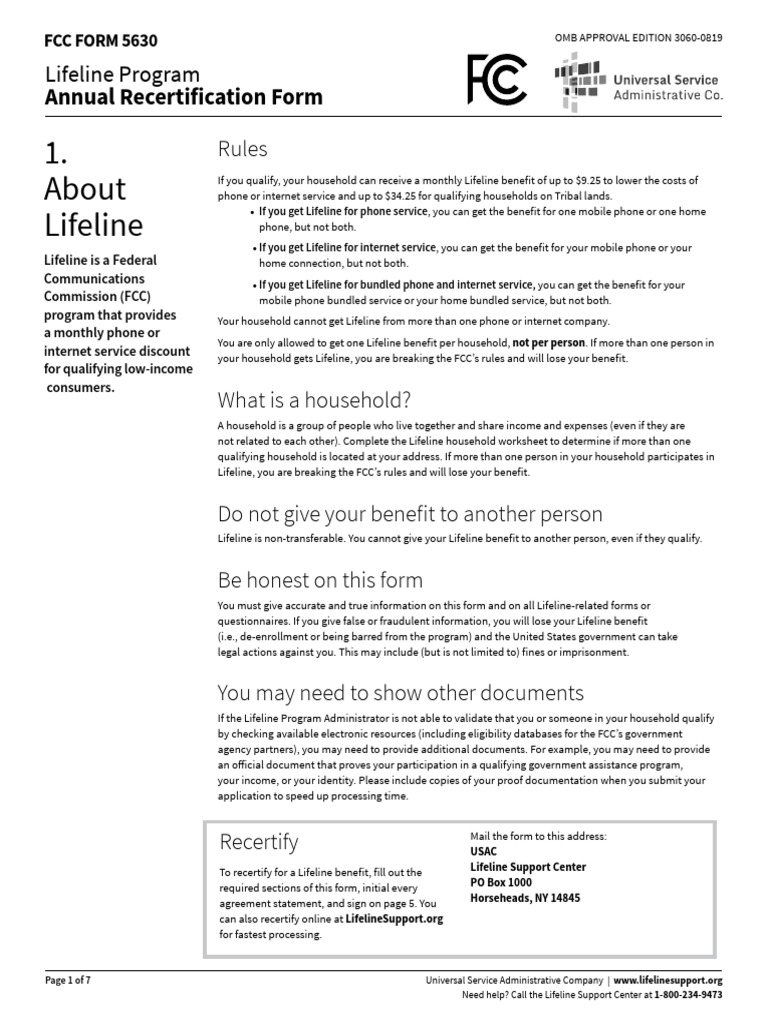 Recertify Your Lifeline Benefits | PDF | Federal Government Of The ...