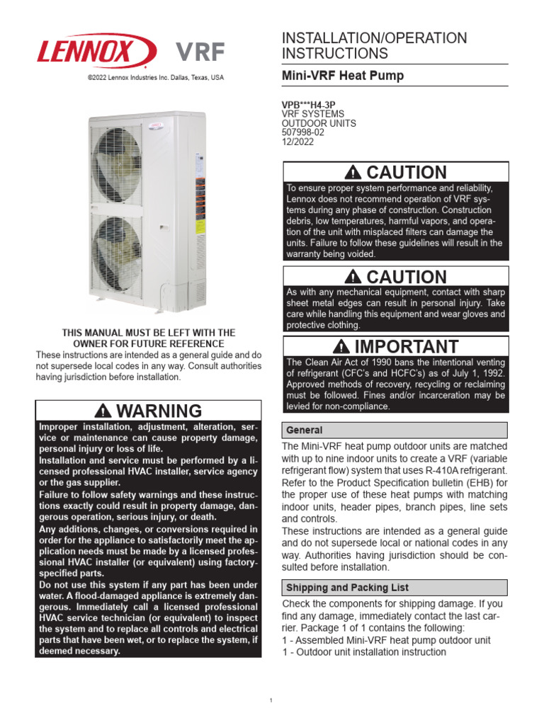 Mini-VRF Heat Pump Installation Guide | PDF | Snow | Pipe (Fluid ...