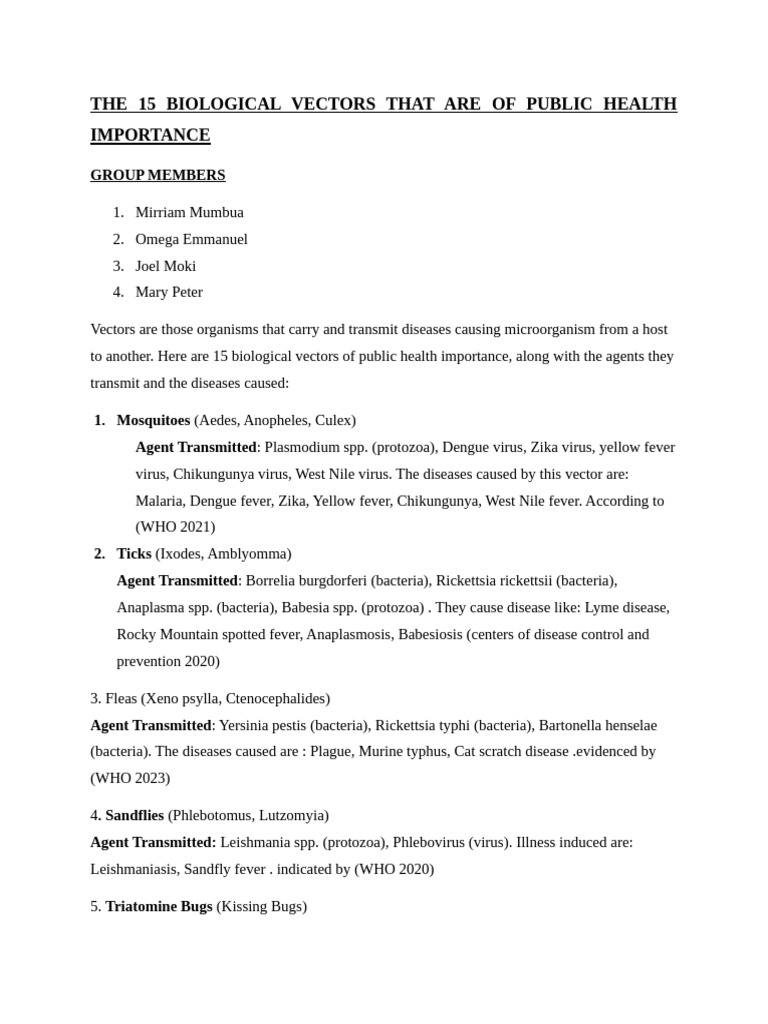 THE 15 BIOLOGICAL VECTORS THAT ARE OF PUBLIC HEALTH IMPORTANCE | PDF ...