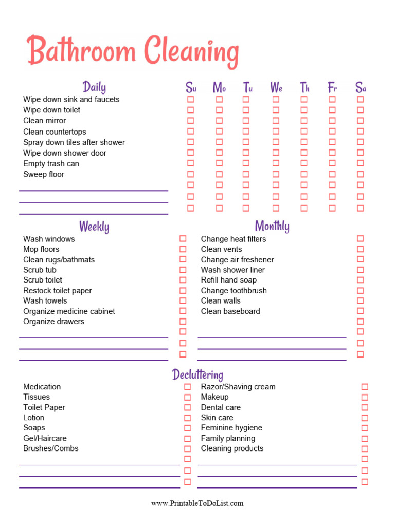 Essential Bathroom Cleaning Checklist | PDF | Shower | Bathroom