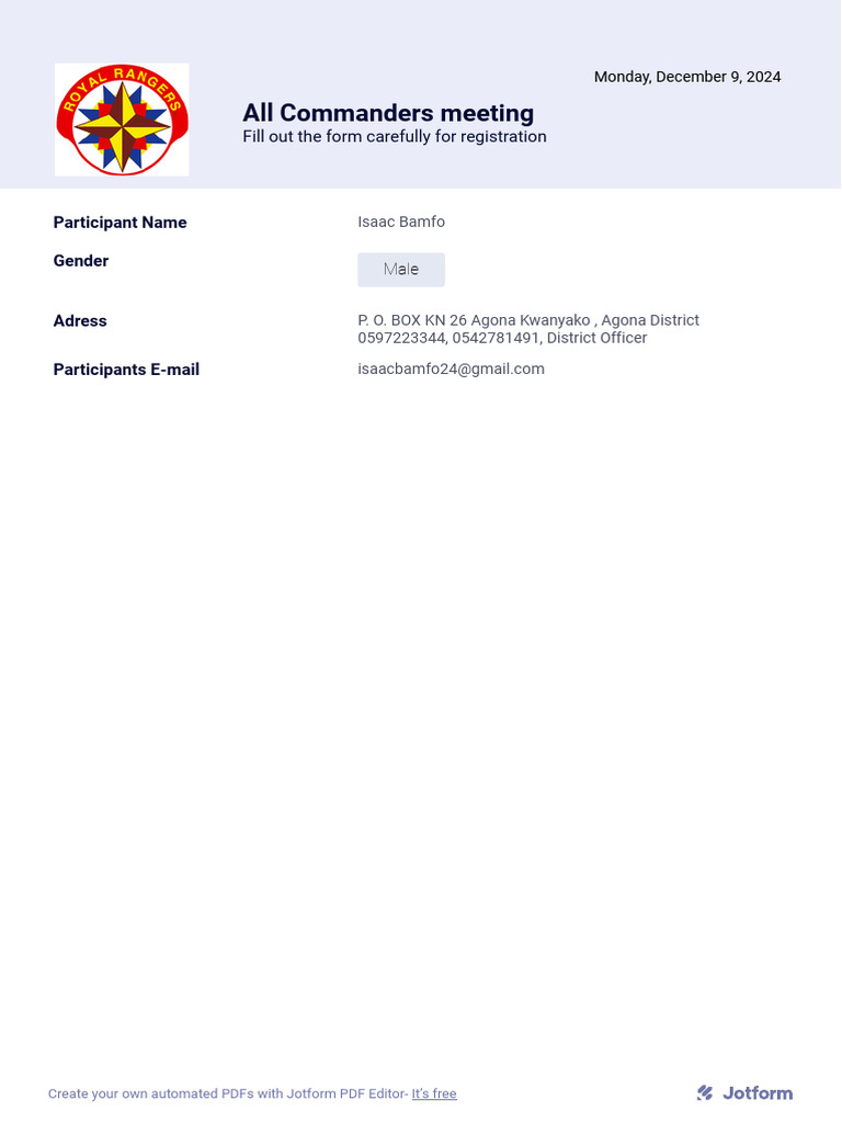 Registration for All Commanders Meeting | PDF