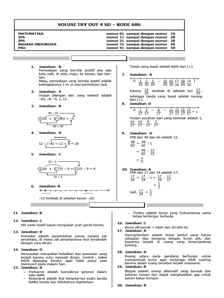 Solusi Try Out 4 SD Kode 686 | PDF