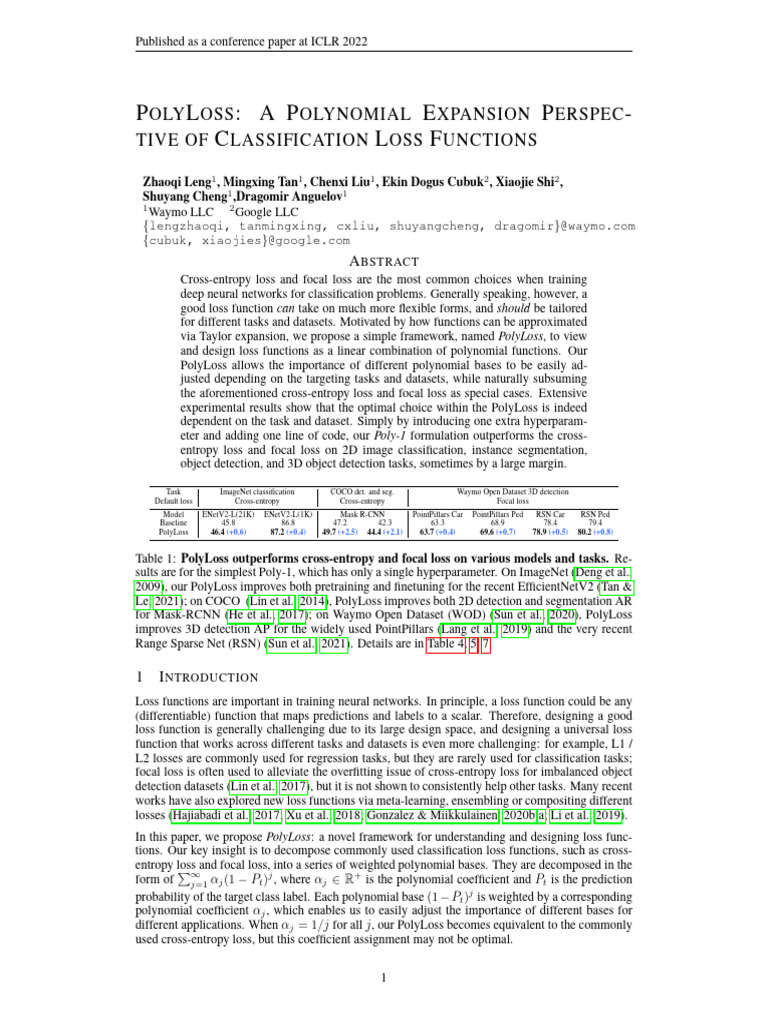 PolyLoss: A New Loss Framework | PDF | Polynomial | Equations