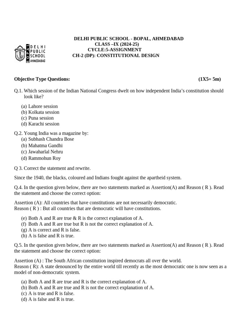 Assignment Constitutional Design Cycle 5 | PDF | Indian National Congress