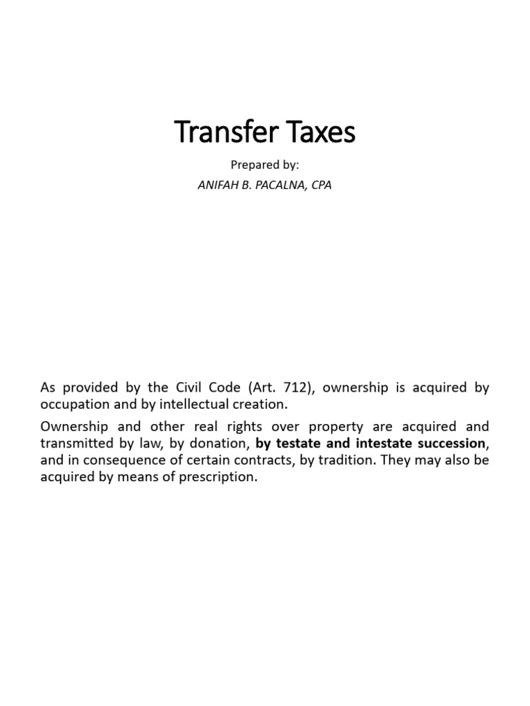1 Intro To Transfer Taxes | PDF | Will And Testament | Intestacy
