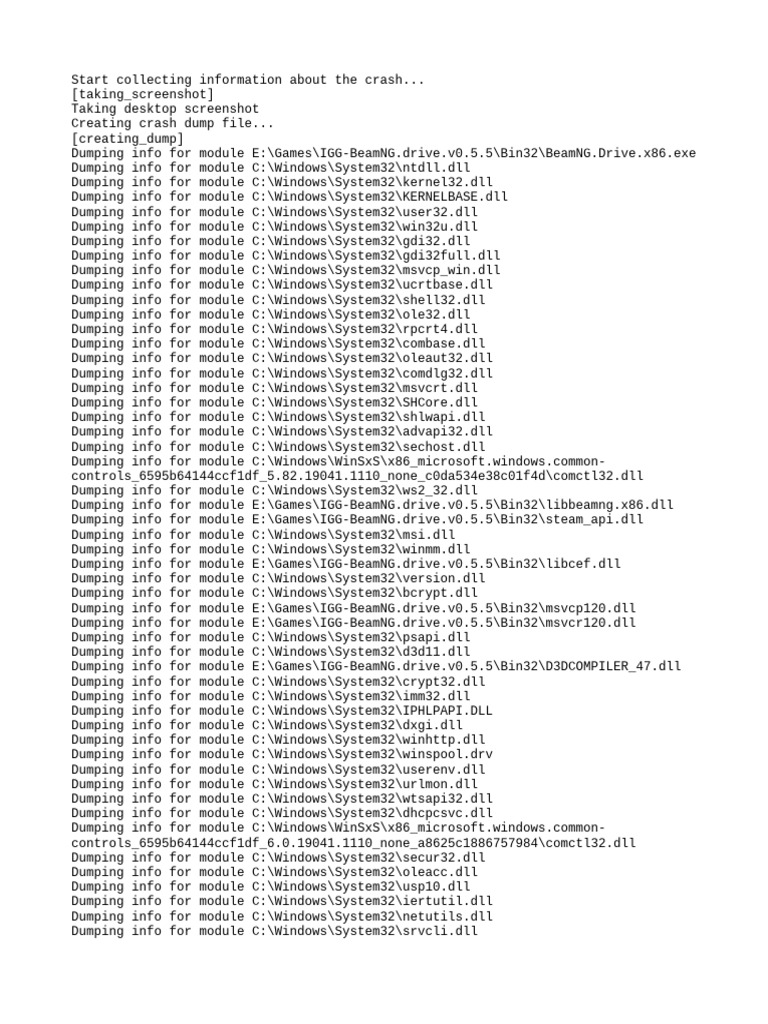 BeamNG.drive Crash Dump Analysis | PDF | Microsoft Software | Computer ...