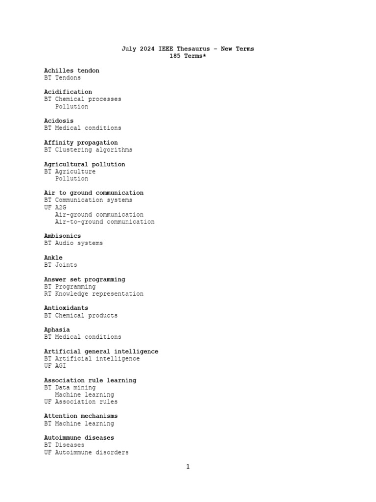 July 2024 IEEE Thesaurus Update | PDF | Machine Learning | Artificial ...