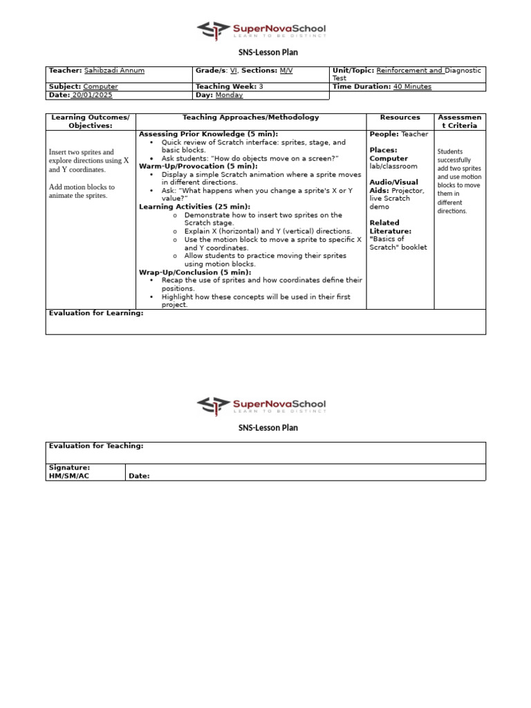 Scratch Animation Lesson Plan VI | PDF | Scratch (Programming Language ...