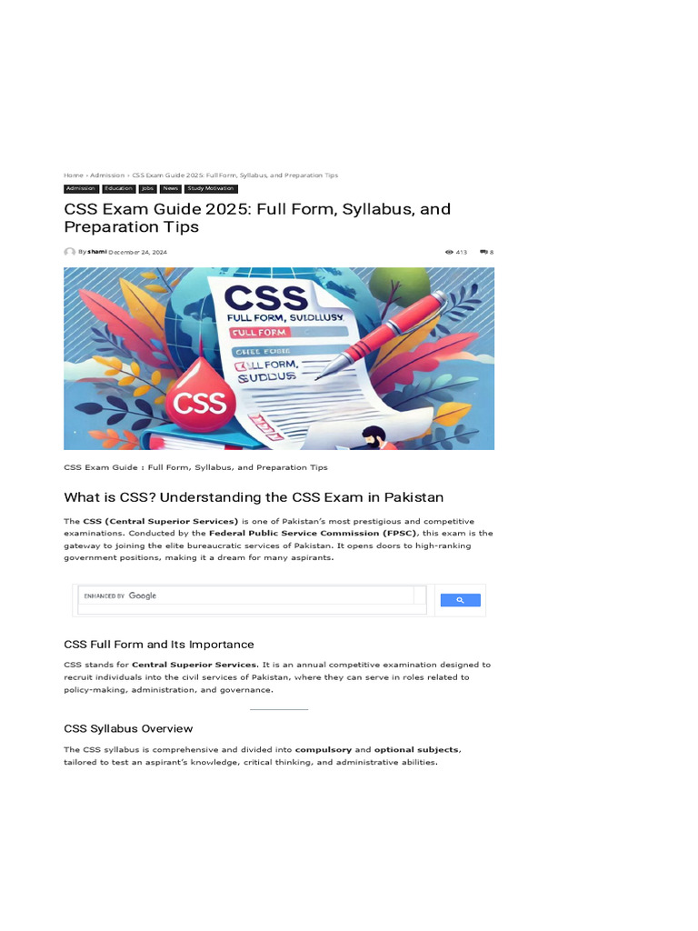 CSS Exam 2025: Overview and Tips | PDF