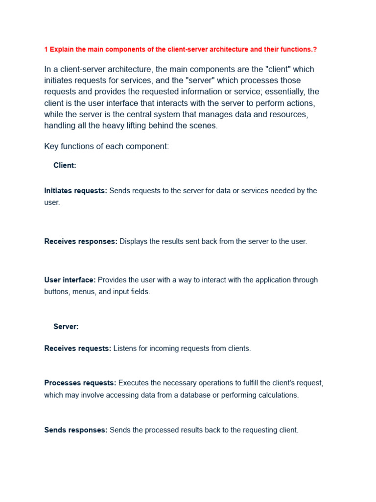 Client:: 1 Explain The Main Components of The Client-Server ...