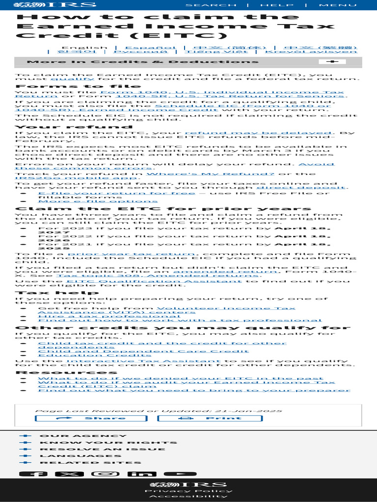 Claiming the Earned Income Tax Credit | PDF | Earned Income Tax Credit ...