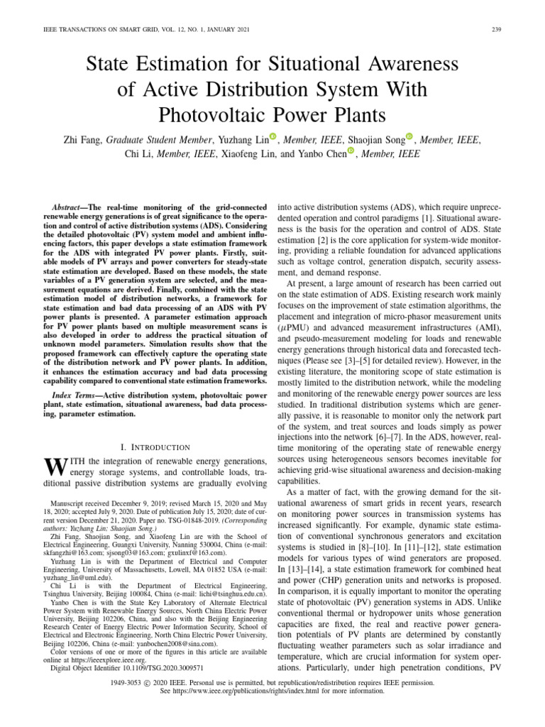 State Estimation For Situational Awareness of Active Distribution ...
