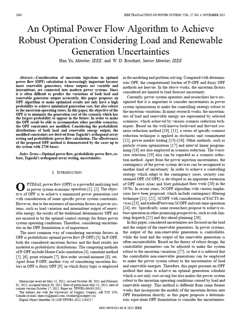 An Optimal Power Flow Algorithm To Achieve Robust Operation Considering ...