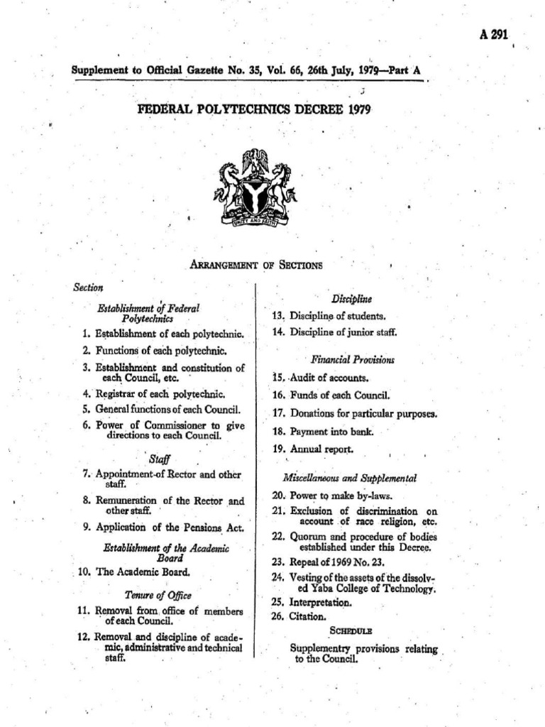Federal Polytechnics in Nigeria: 1979 Decree | PDF | Decree | Quorum