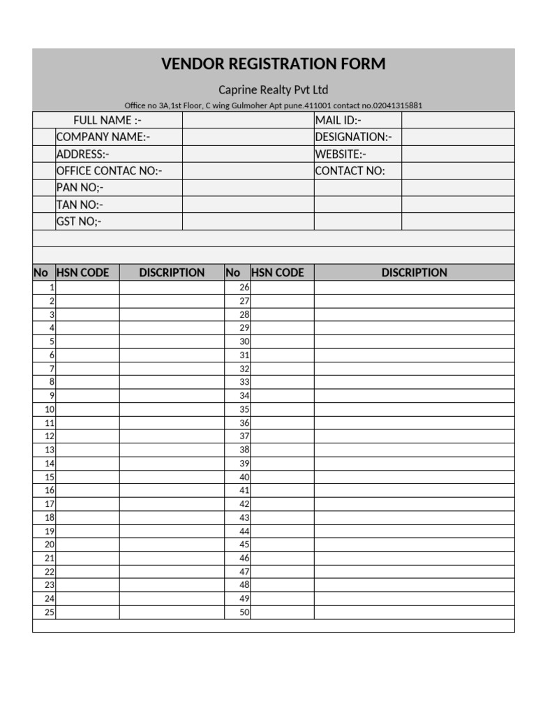 Vendor Registration Form | PDF