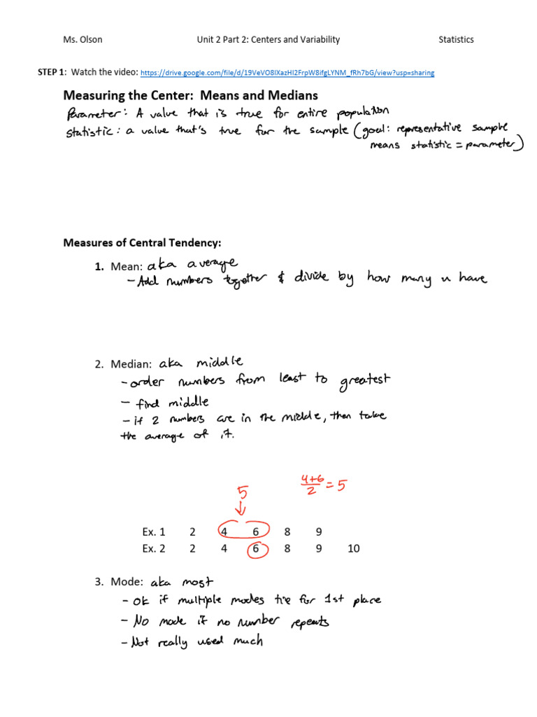 Notes Centers and Variability Reg Stats | PDF | Mean | Mode (Statistics)