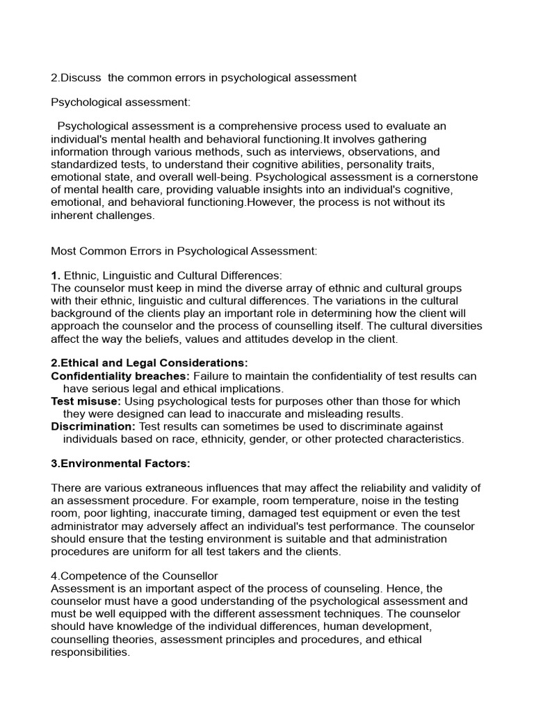 Common Errors in Psychological Assessment | PDF | Psychological ...