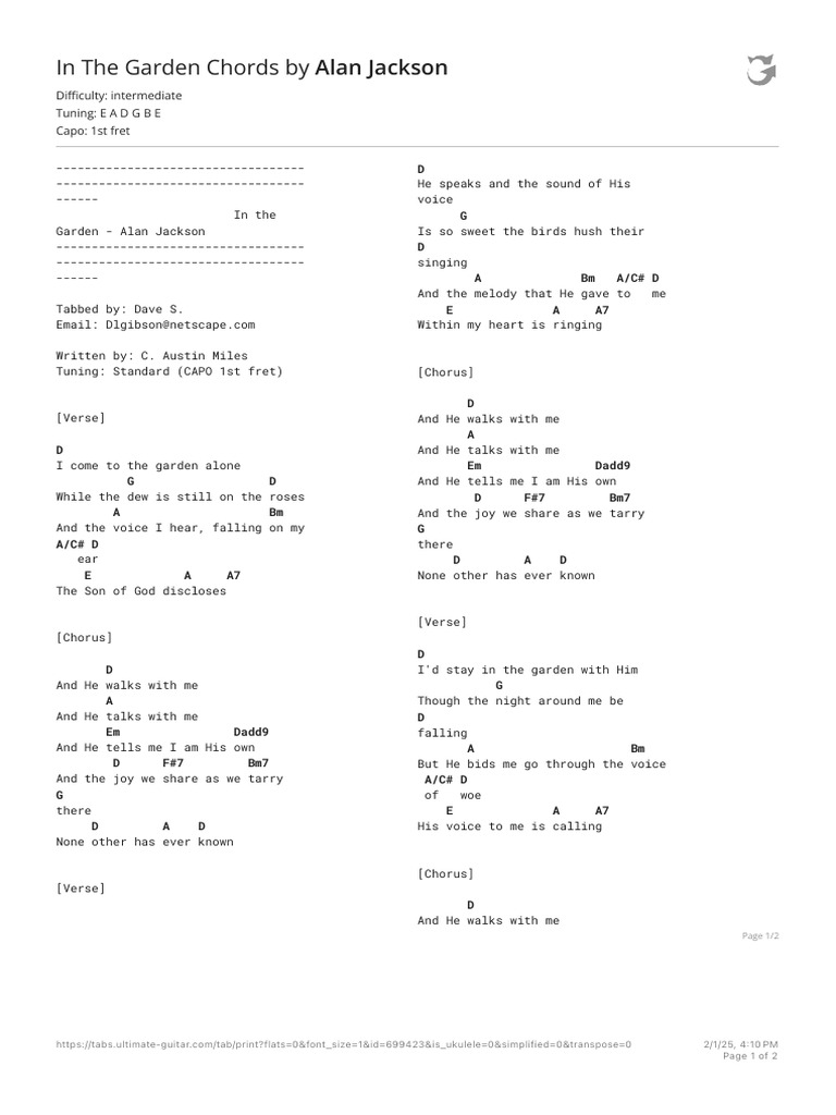 In The Garden Chords for Guitar | PDF | Song Structure | Elements Of Music