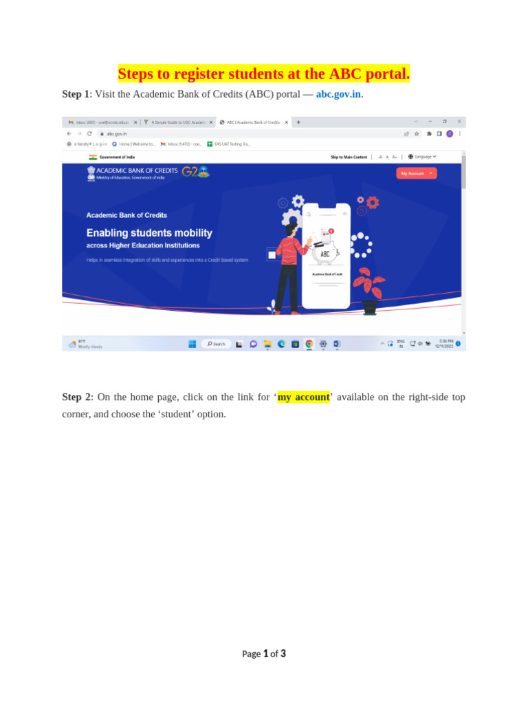 Student Registration at ABC Portal | PDF