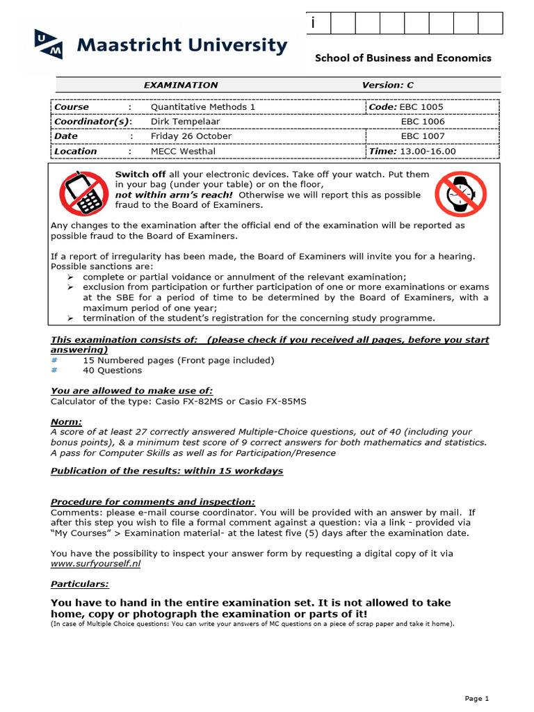 Quantitative Methods I Exam Guidelines | PDF | Function (Mathematics ...