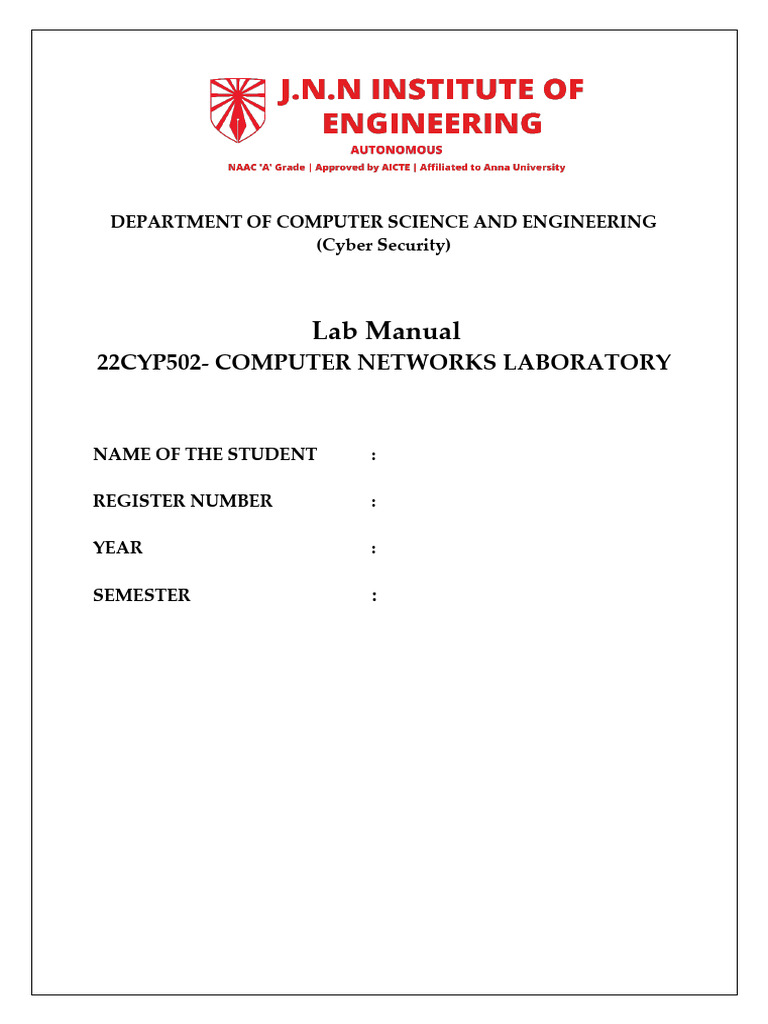 Computer Networks Laboratory Manual | PDF | Engineering | Computer Network