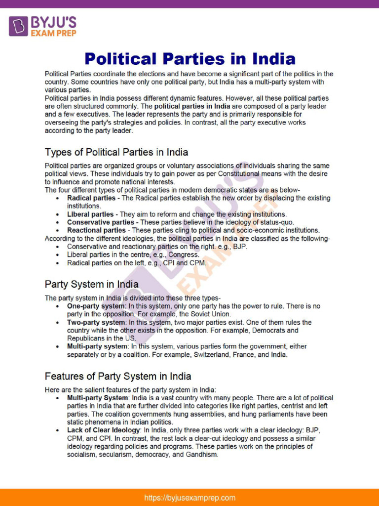Political Parties in India Overview | PDF | Politics Of Asia ...