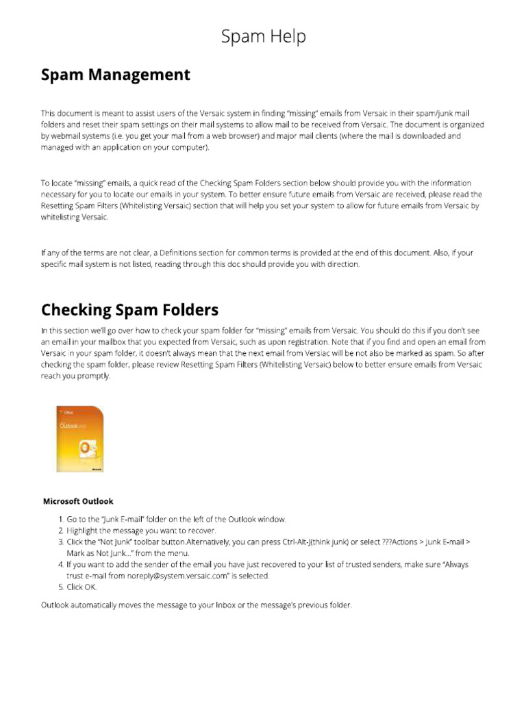 Versaic Spam Help | PDF