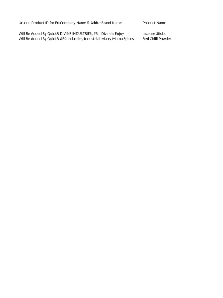 Sample sheet to share product details with quickbarcode new format