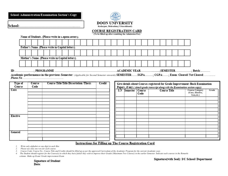 Course Registration Form | PDF | Thesis | Academia