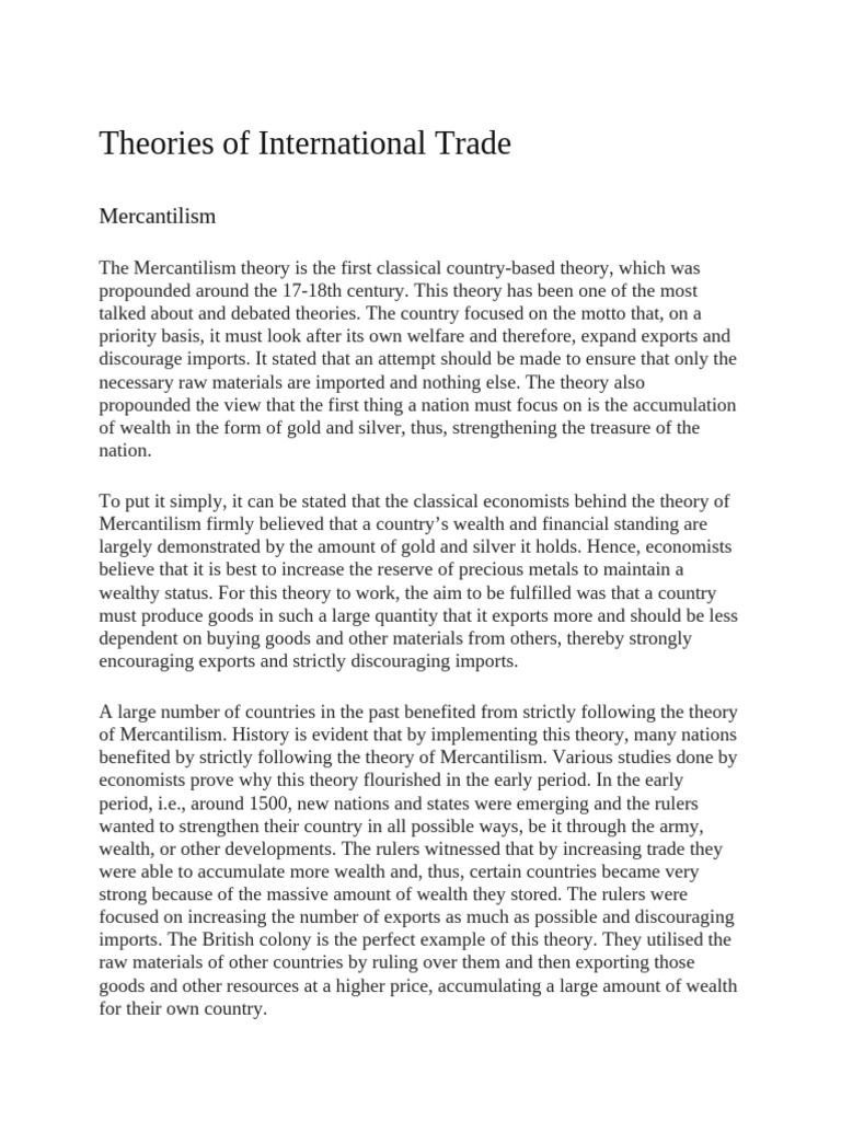 Theories of International Trade Explained | PDF | Mercantilism | Economies