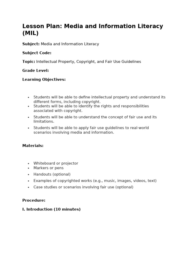 MIL Intellectual Property, Copyright, and Fair Use Guidelines | PDF ...