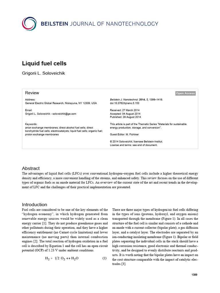 Liquid Fuel Cells: Overview and Trends | PDF | Solid Oxide Fuel Cell ...