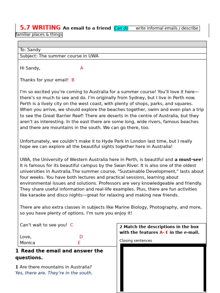 Informal Email About UWA Summer Course | PDF