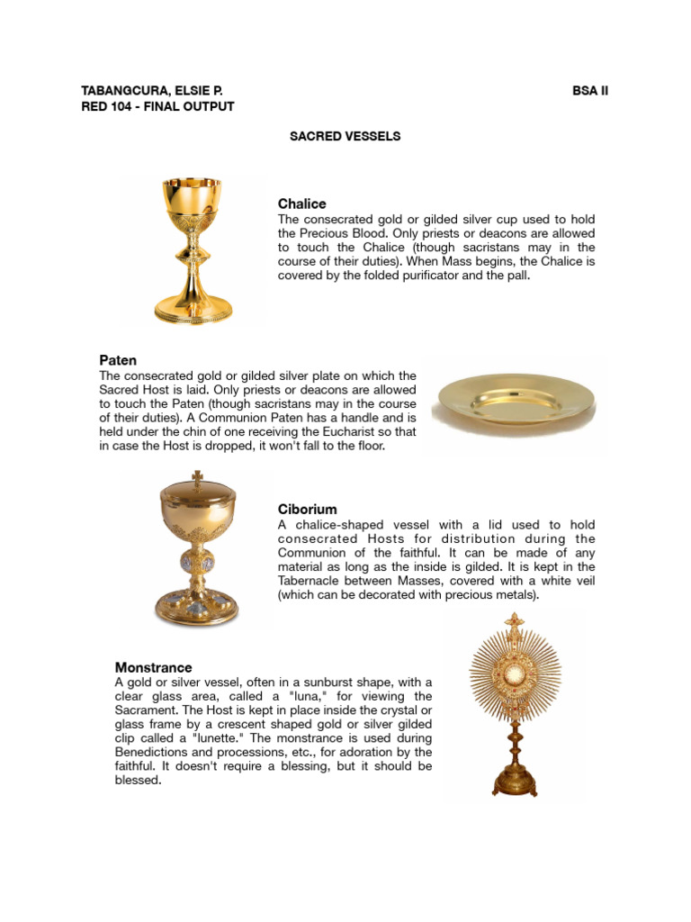 Sacred Vessels and Altar Linens Guide | PDF | Catholic Liturgy | Sacraments