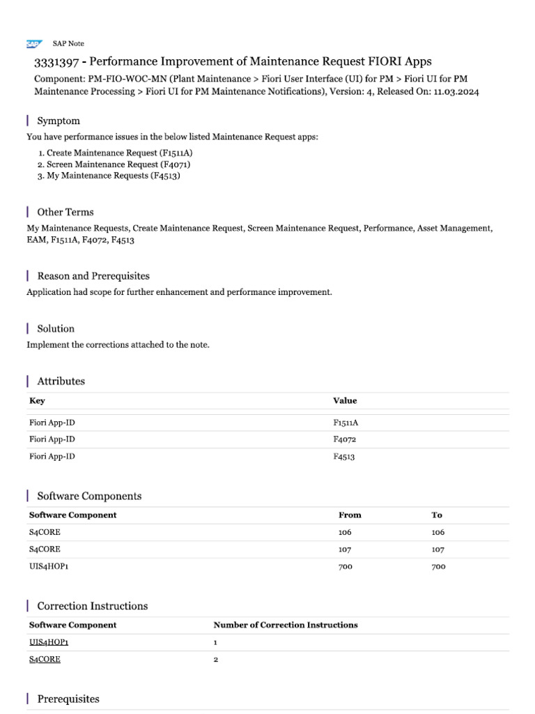 Performance Improvement of Maintenance Request FIORI Apps | PDF