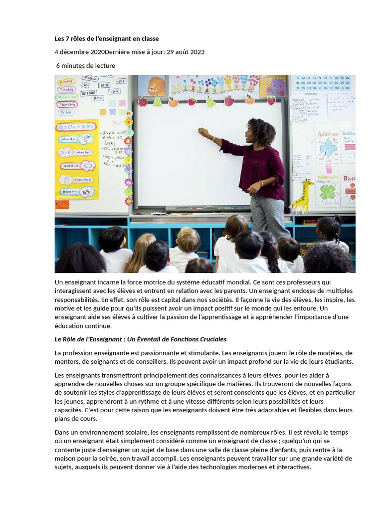 Les 7 Rôles Clés de l'Enseignant | PDF | Apprentissage | Enseignants
