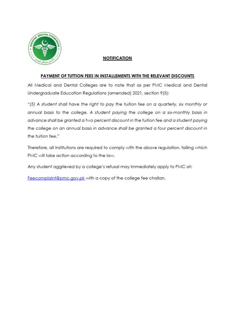 NOTIFICATION - Payment of Tuition Fees in Installments With The ...