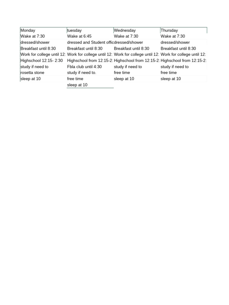 My schedule pdf