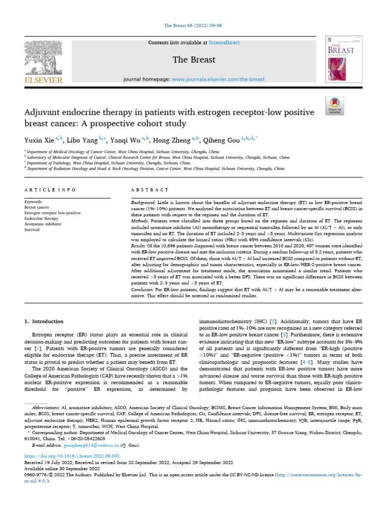 Adjuvant Endocrine Therapy in Patients With Estrog | PDF | Breast ...