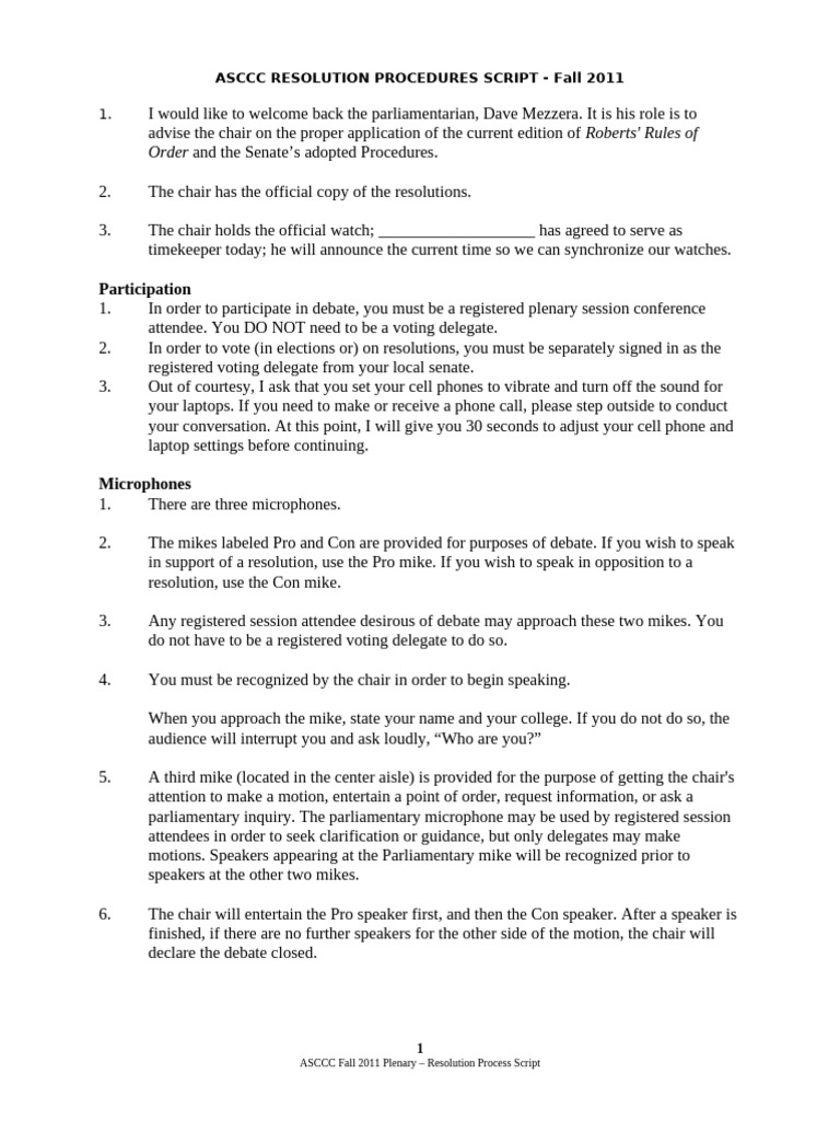 ResnProcScriptF11_0 | PDF | Parliamentary Procedure | Political Law