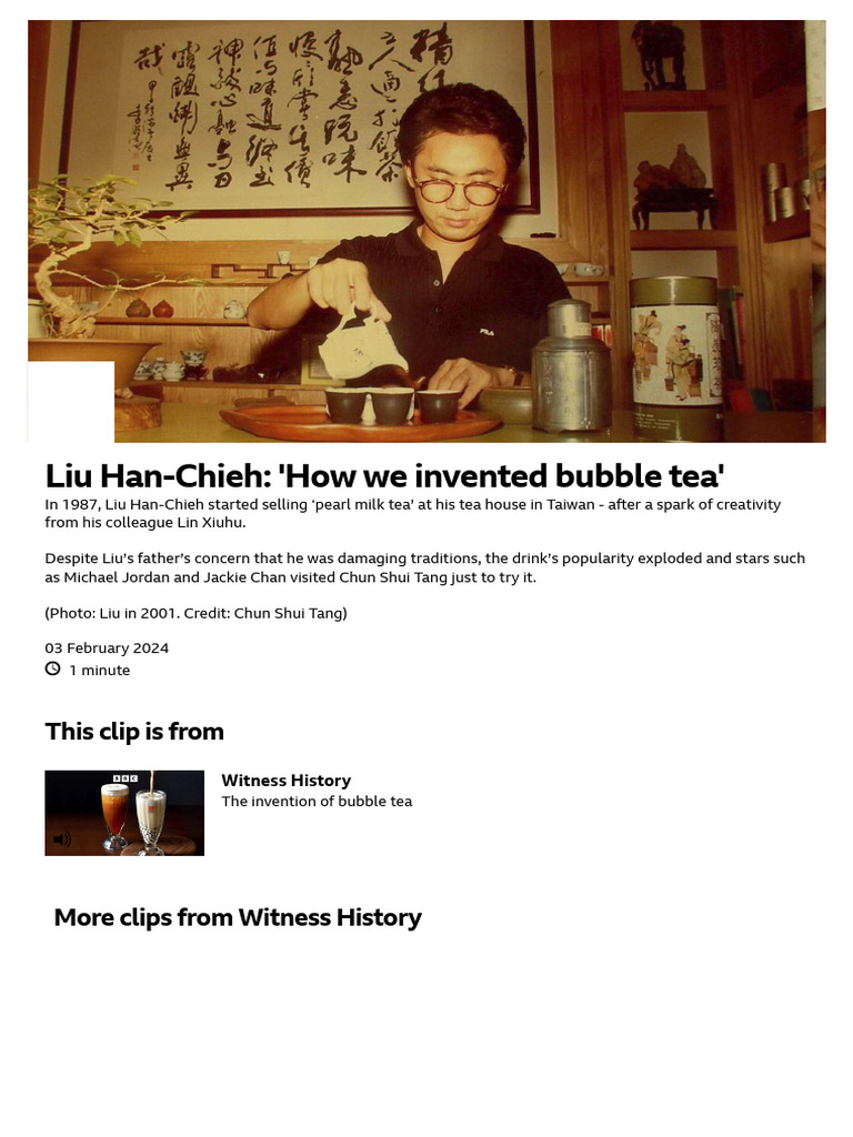 BBC World Service - Witness History, The Invention of Bubble Tea, Liu ...