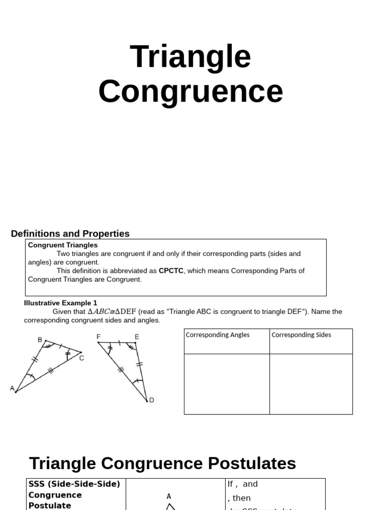 Triangle Congruence Theorems Overview | PDF | Classical Geometry ...