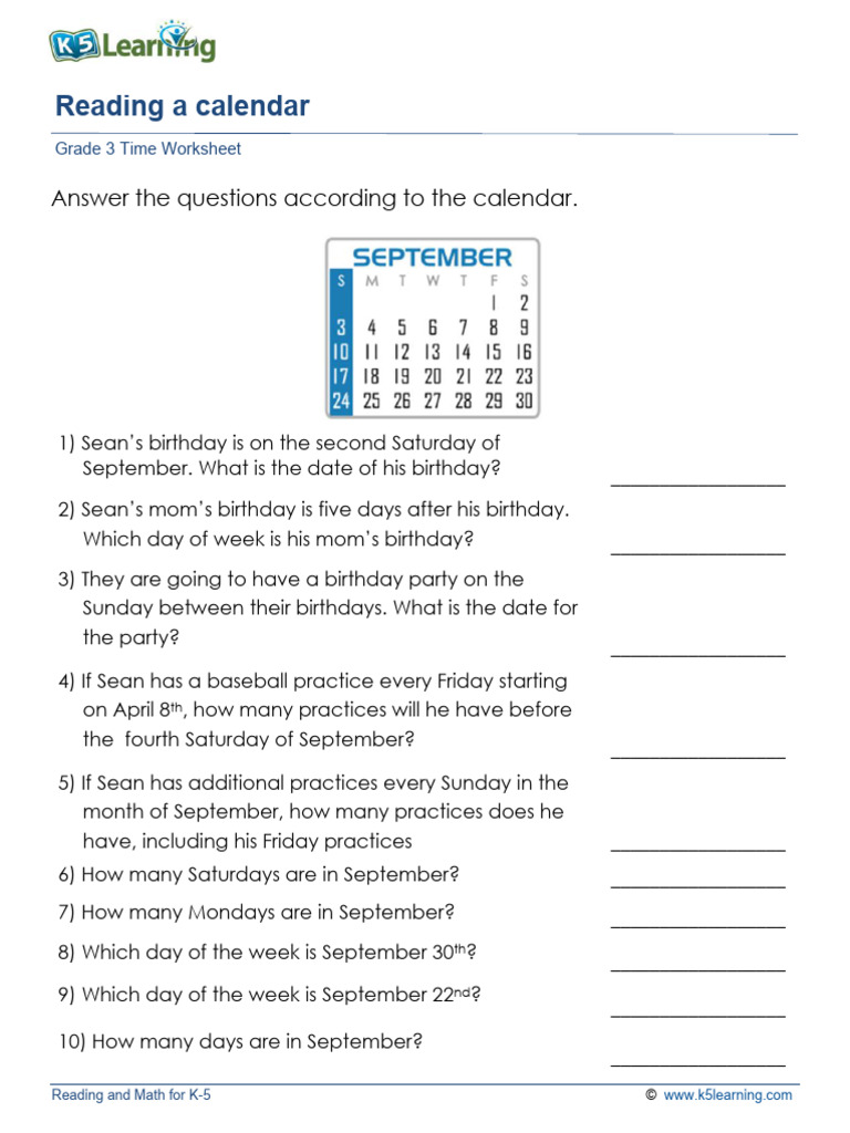 Grade 3 Calendar Time Worksheet | PDF