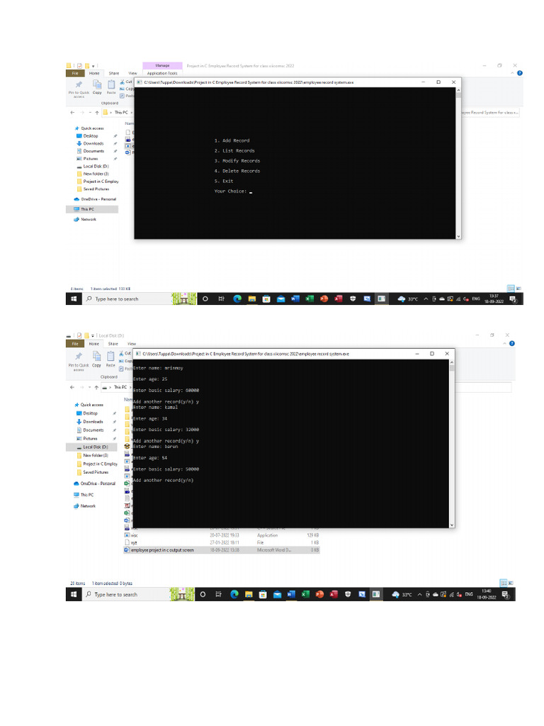 employee project in c output screen | PDF