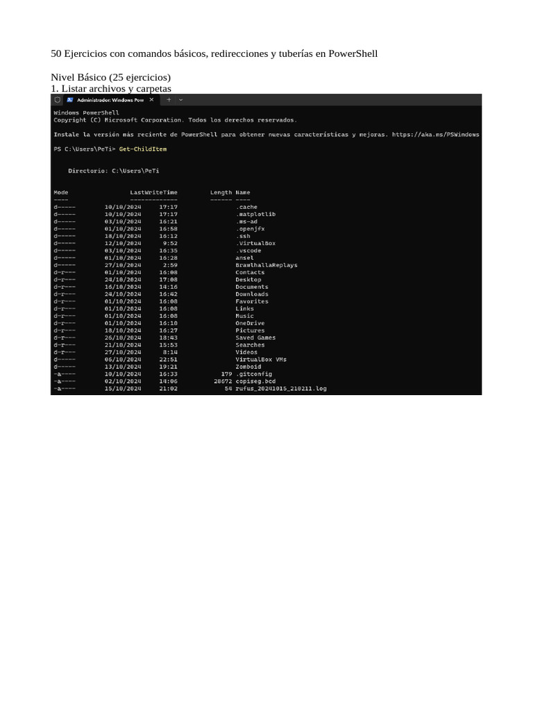 Ejercicios de PowerShell: Comandos y Redirecciones | PDF | Archivo de ...