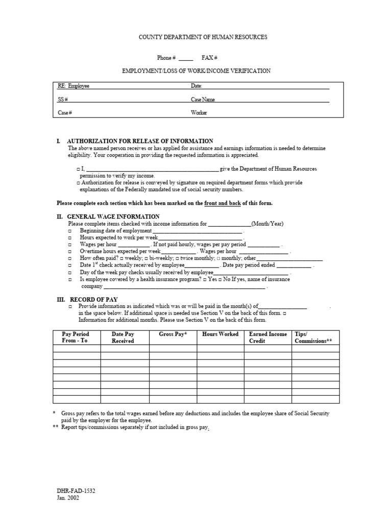 Employment Verification Form | PDF | Employment | Social Security ...