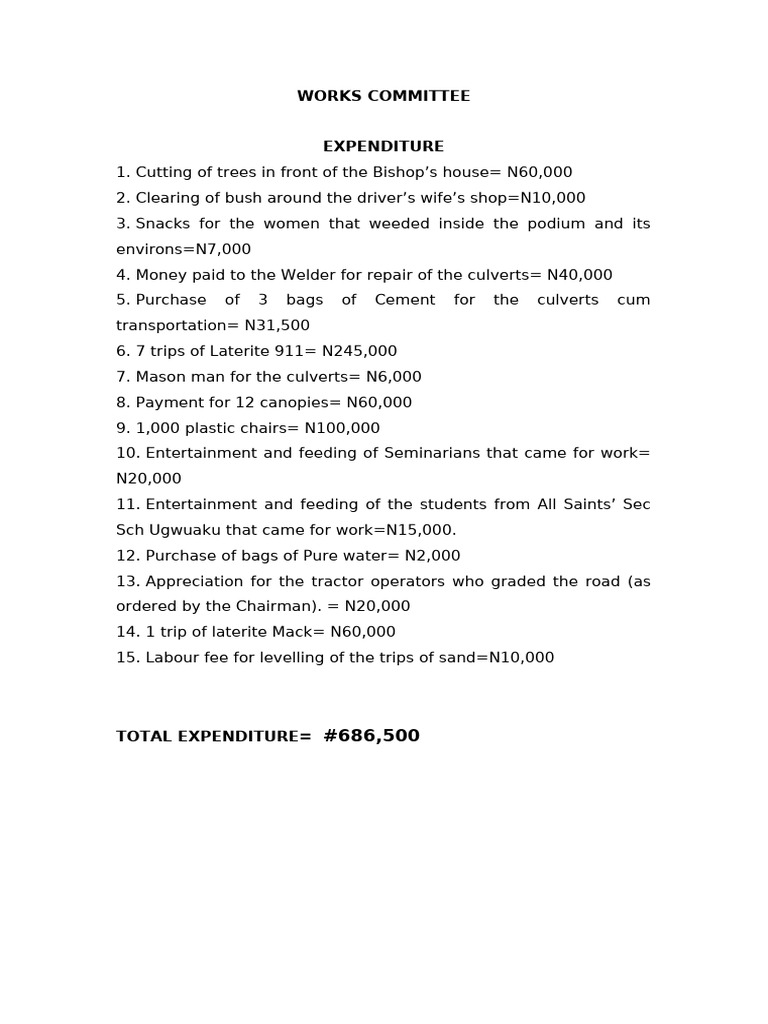 Expenses For Works Committee | PDF