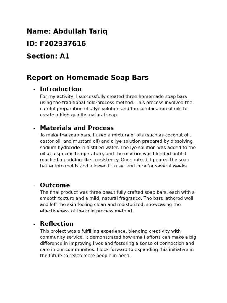 Abdullah Tariq Report A1 Soap Making | PDF