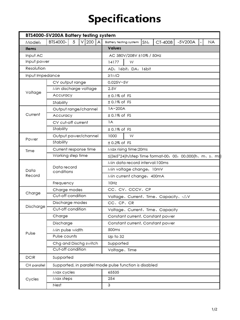 BTS4000-5V200A Battery Testing System | PDF | Electronic Engineering ...