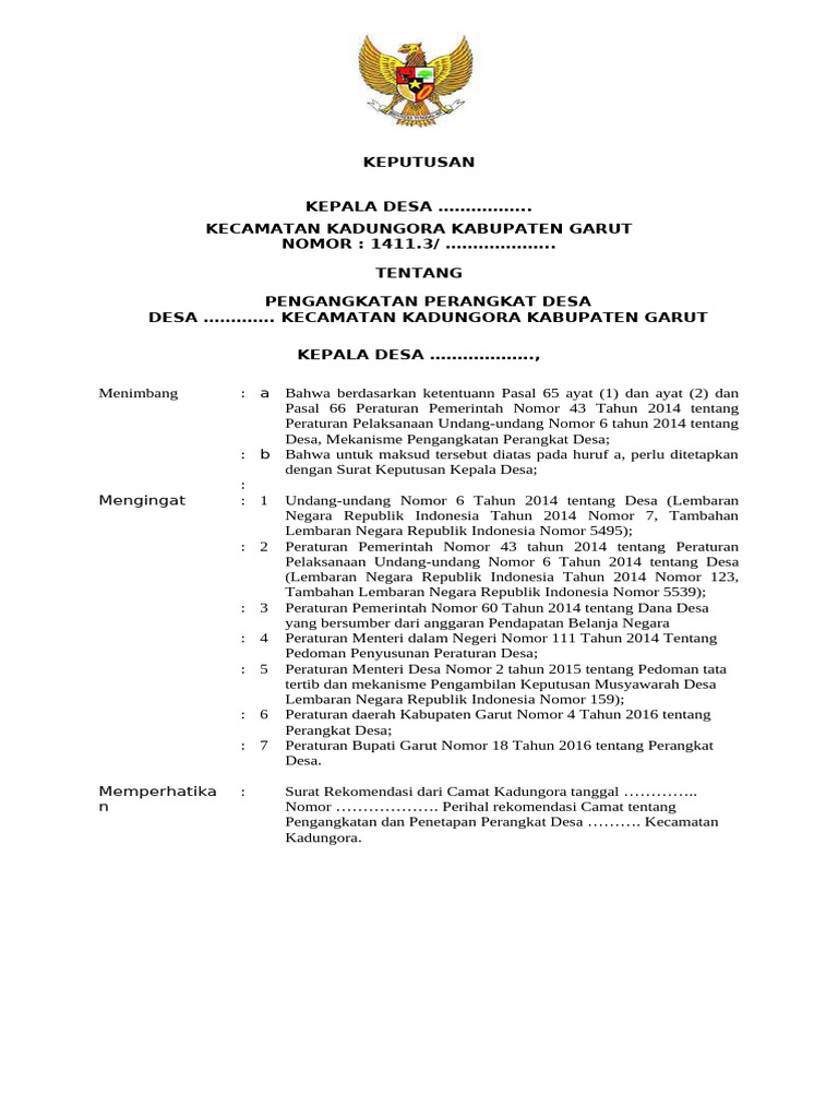 Surat Keputusan Pengangkatan Perangkat Desa Pdf